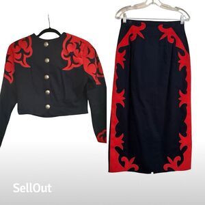 To Dy For Women's Vintage Equestrian Jacket & Skirt Set Black M